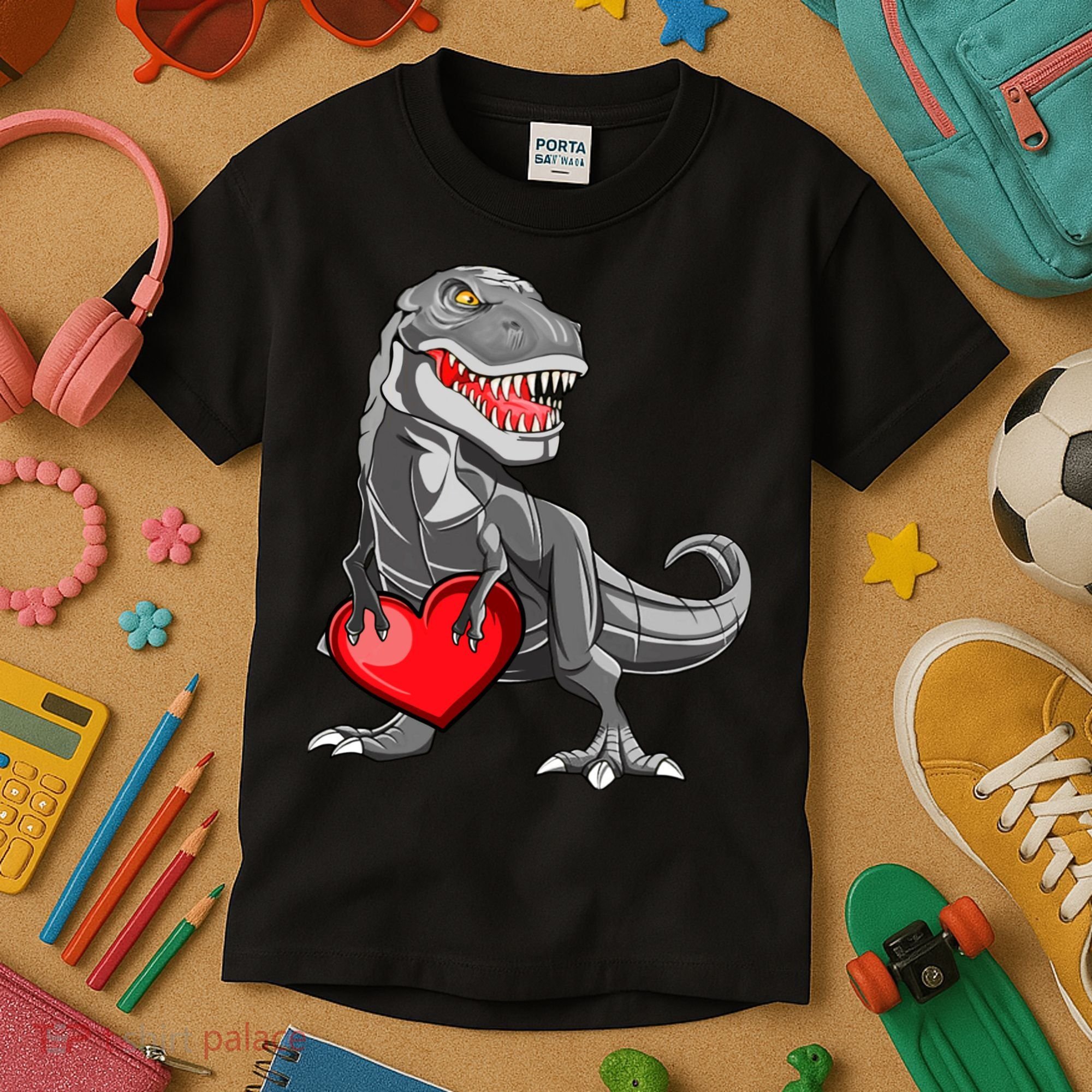 Boy Valentines Day Trex Dinosaur I Steal Hearts Kids T-Shirt