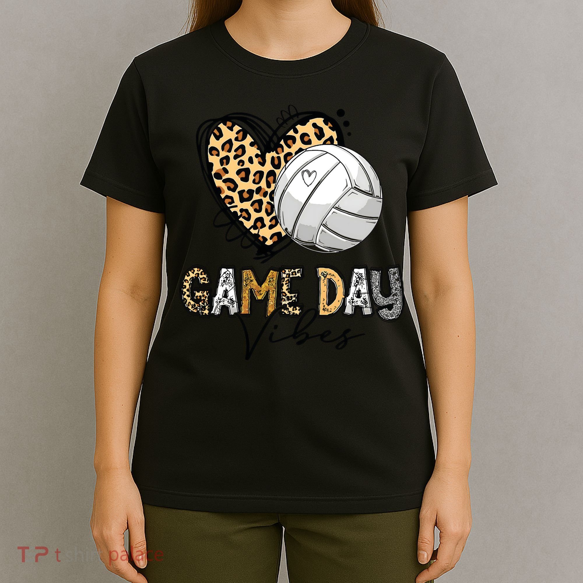 Bleached Volleyball Game Day Vibes Volleyball Mom Leopard T-Shirt