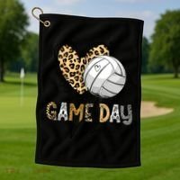 Bleached Volleyball Game Day Vibes Volleyball Mom Leopard Golf Towel thumb 1