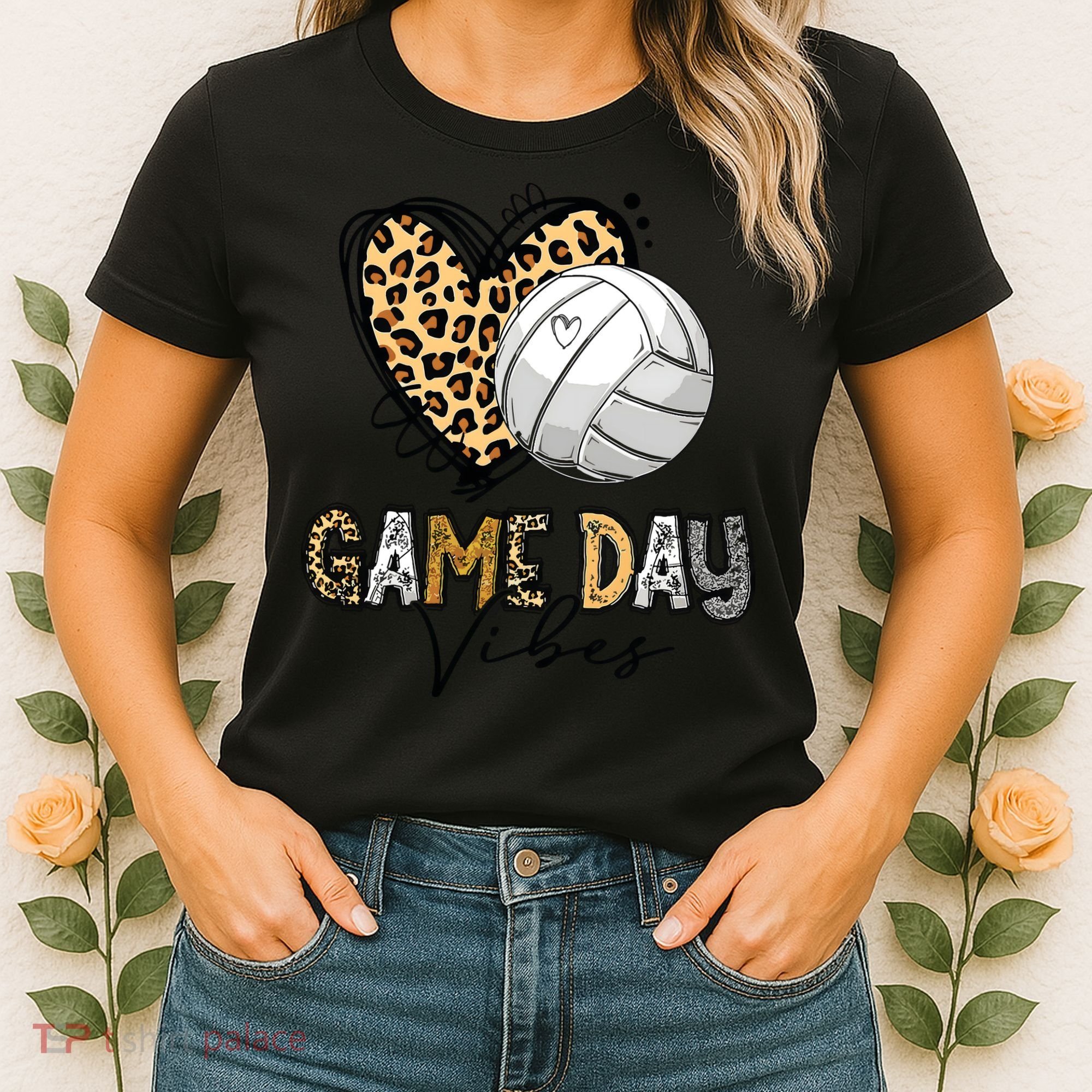 Bleached Volleyball Game Day Vibes Volleyball Mom Leopard Women's T-Shirt