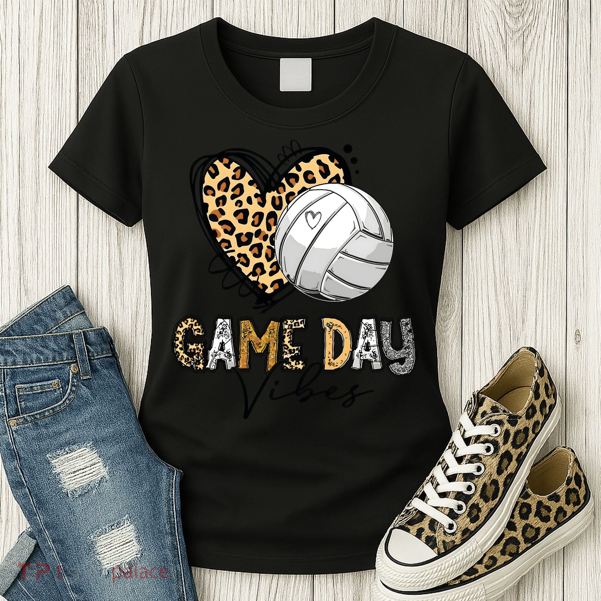 Bleached Volleyball Game Day Vibes Volleyball Mom Leopard Women's T-Shirt