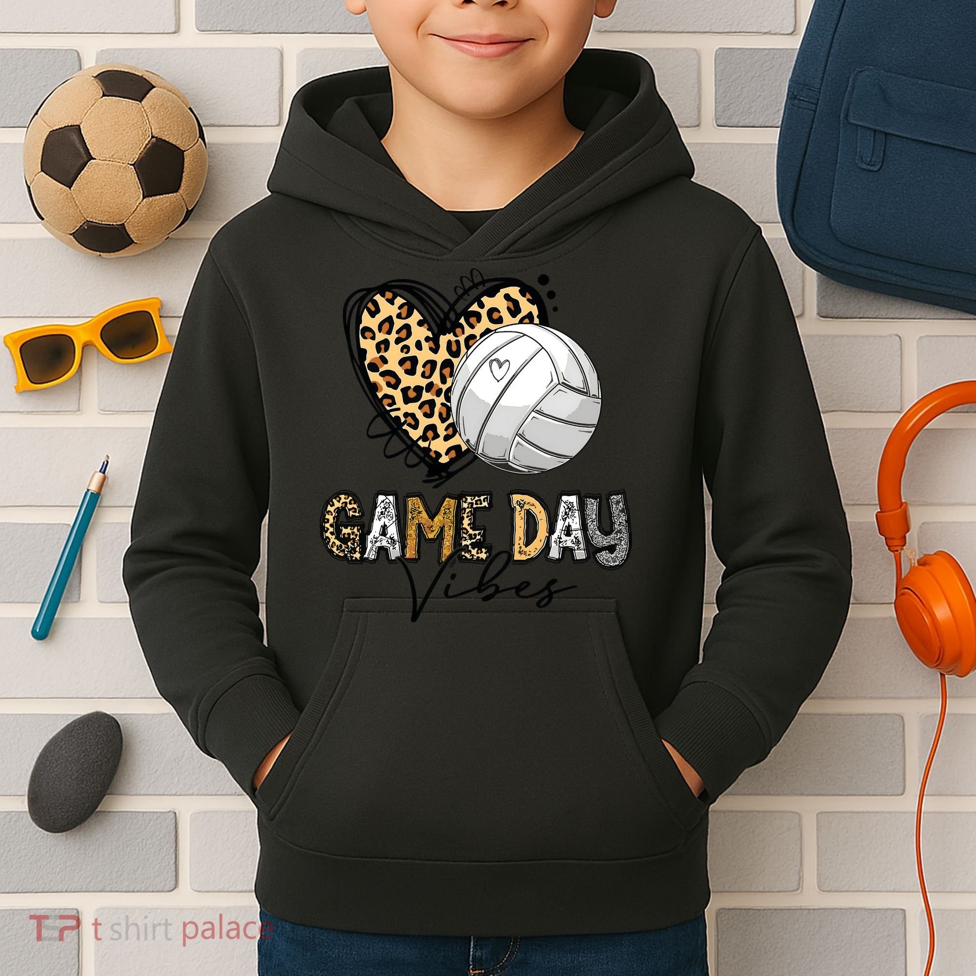 Bleached Volleyball Game Day Vibes Volleyball Mom Leopard Kids Hoodie