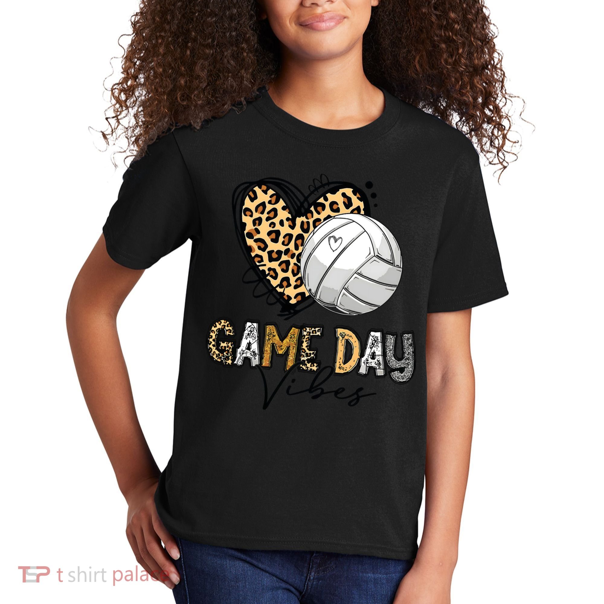 Bleached Volleyball Game Day Vibes Volleyball Mom Leopard Kids T-Shirt