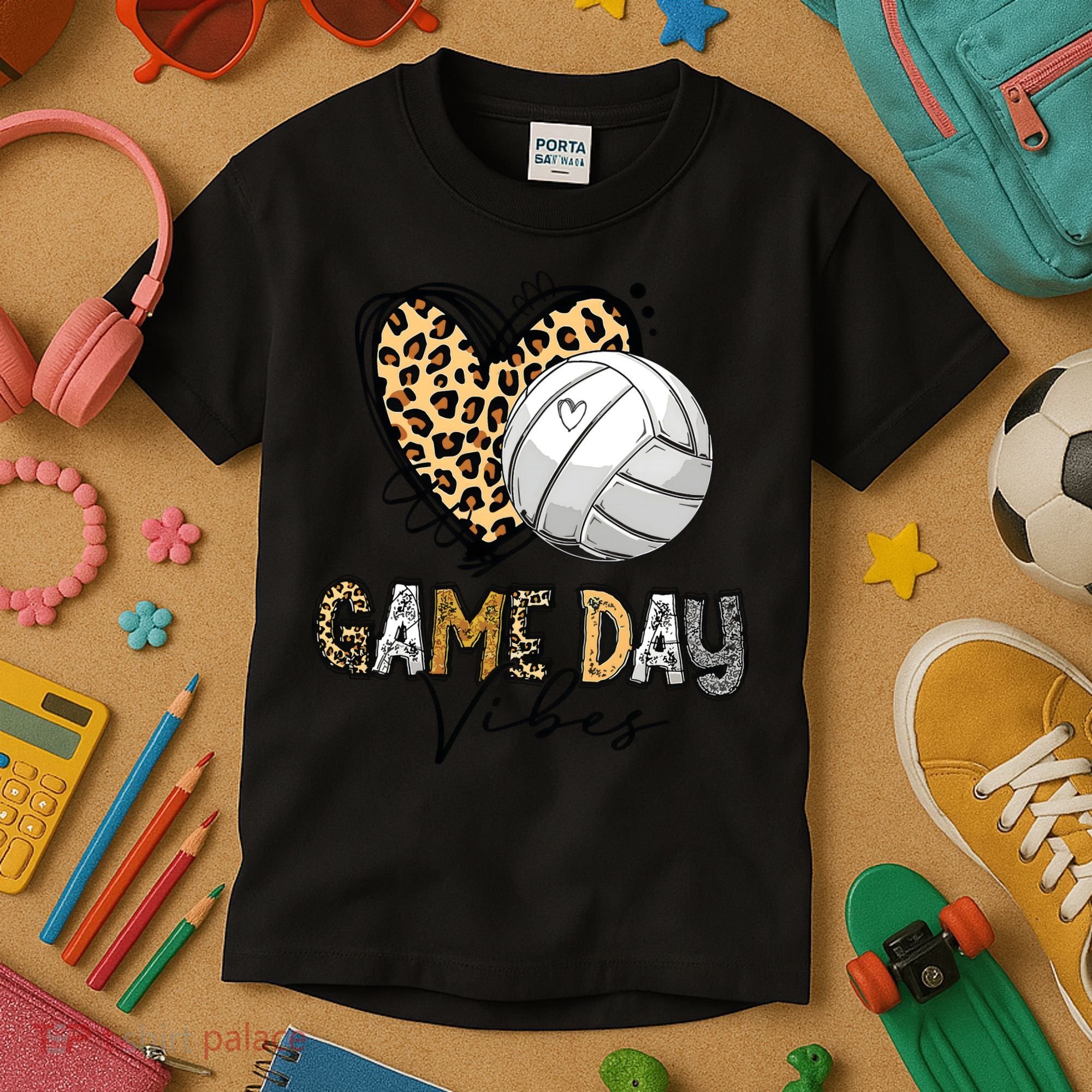 Bleached Volleyball Game Day Vibes Volleyball Mom Leopard Kids T-Shirt