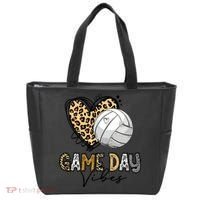 Bleached Volleyball Game Day Vibes Volleyball Mom Leopard Tote Bag thumb 0