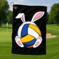 Bunny Volleyball Heartbeat Funny Easter Day Bunny Lovers Gift Golf Towel thumb 1