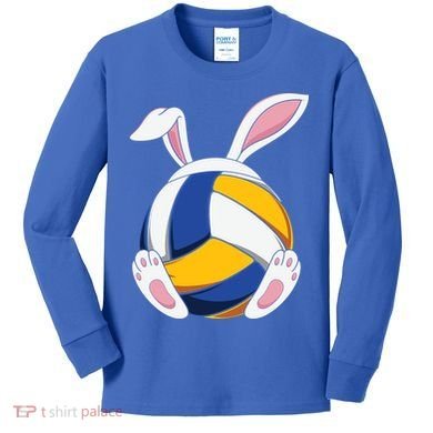 Bunny Volleyball Heartbeat Funny Easter Day Bunny Lovers Gift Kids Long Sleeve Shirt