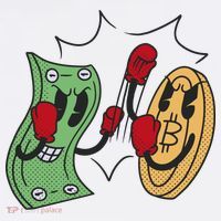 Bitcoin Vs Money Boxing Fight Ornament thumb 1