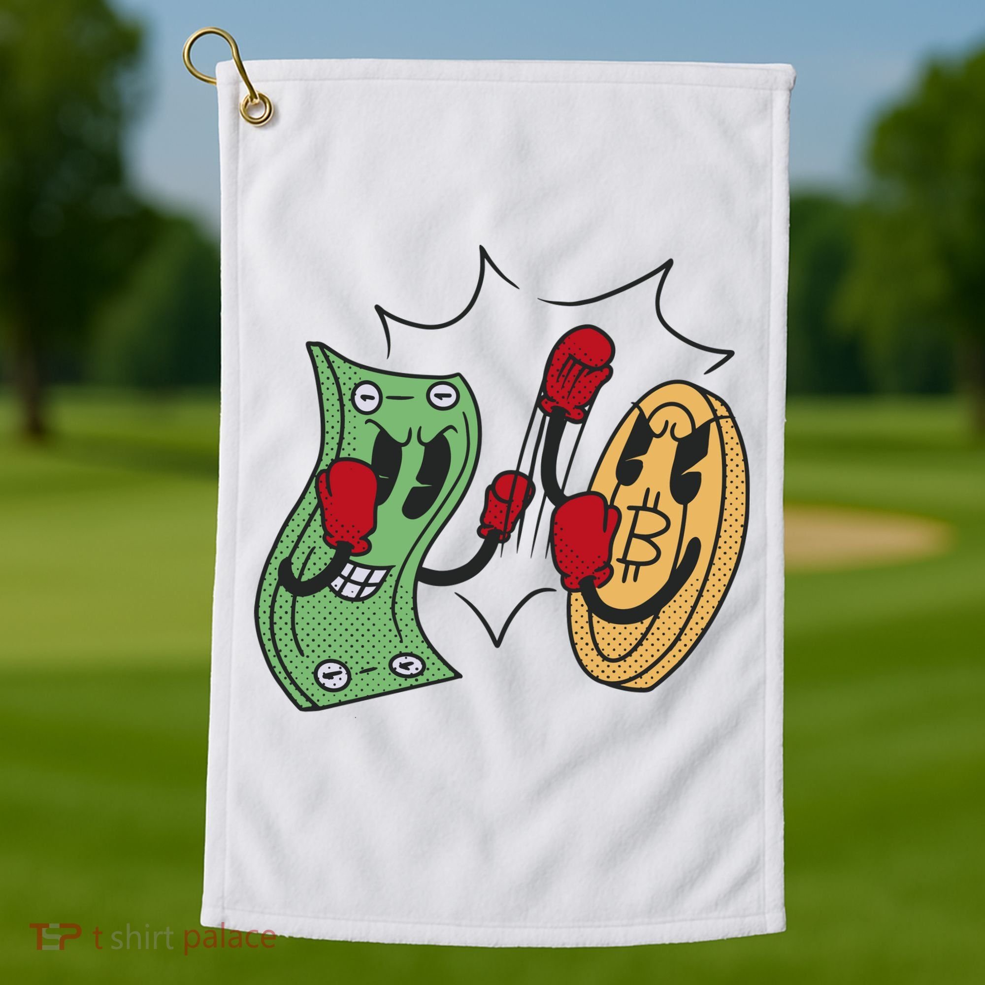 Bitcoin Vs Money Boxing Fight Golf Towel