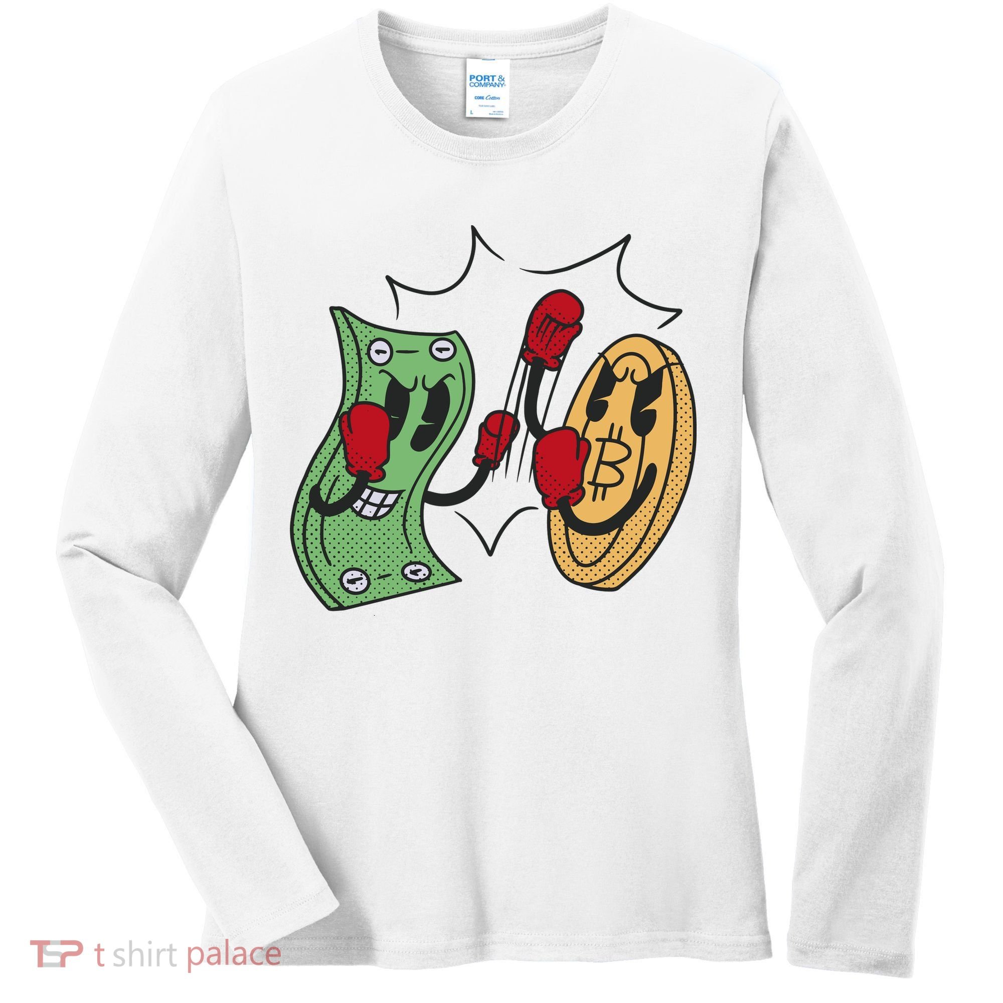 Bitcoin Vs Money Boxing Fight Women's Long Sleeve Shirt