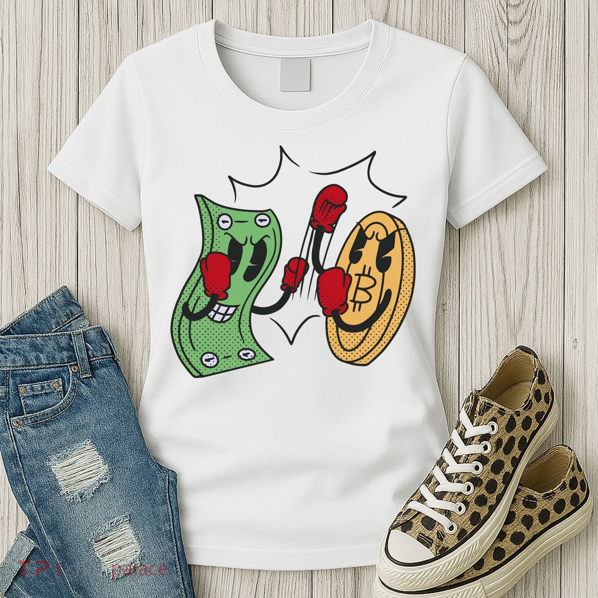 Bitcoin Vs Money Boxing Fight Women's T-Shirt
