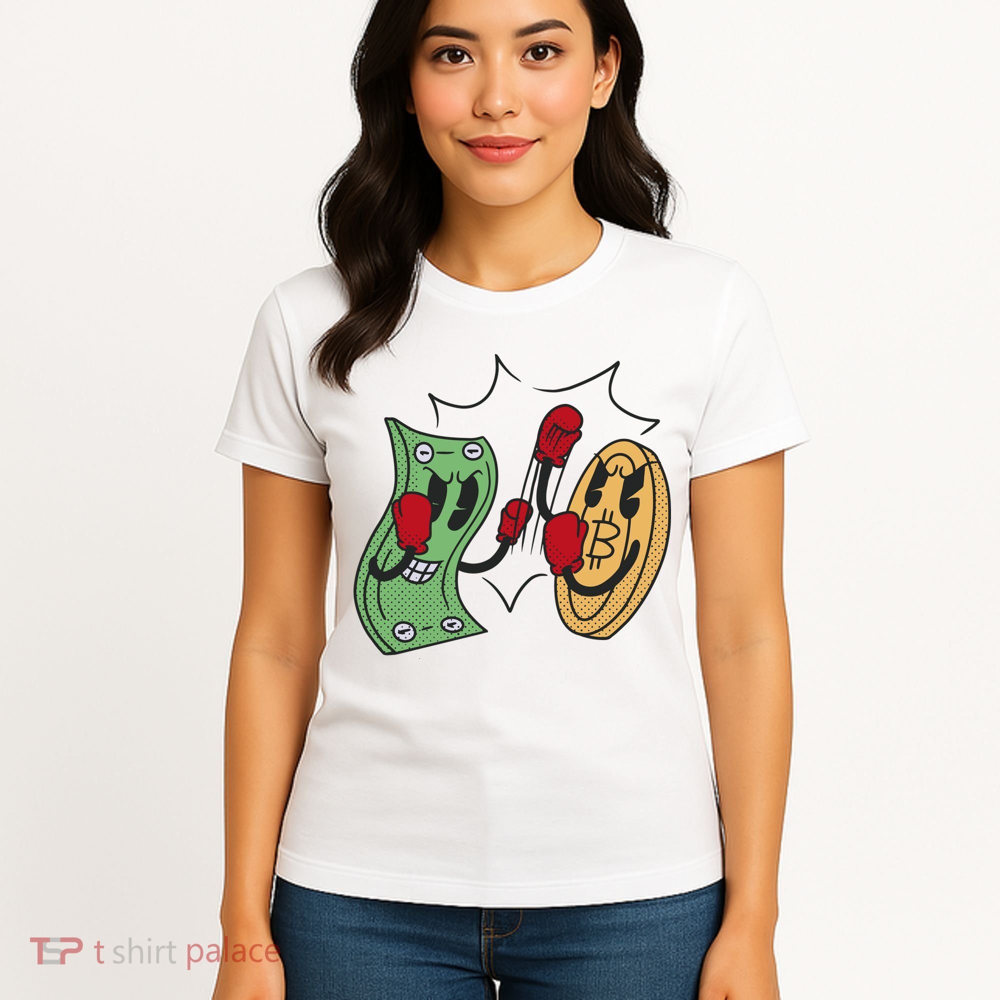 Bitcoin Vs Money Boxing Fight Women's T-Shirt