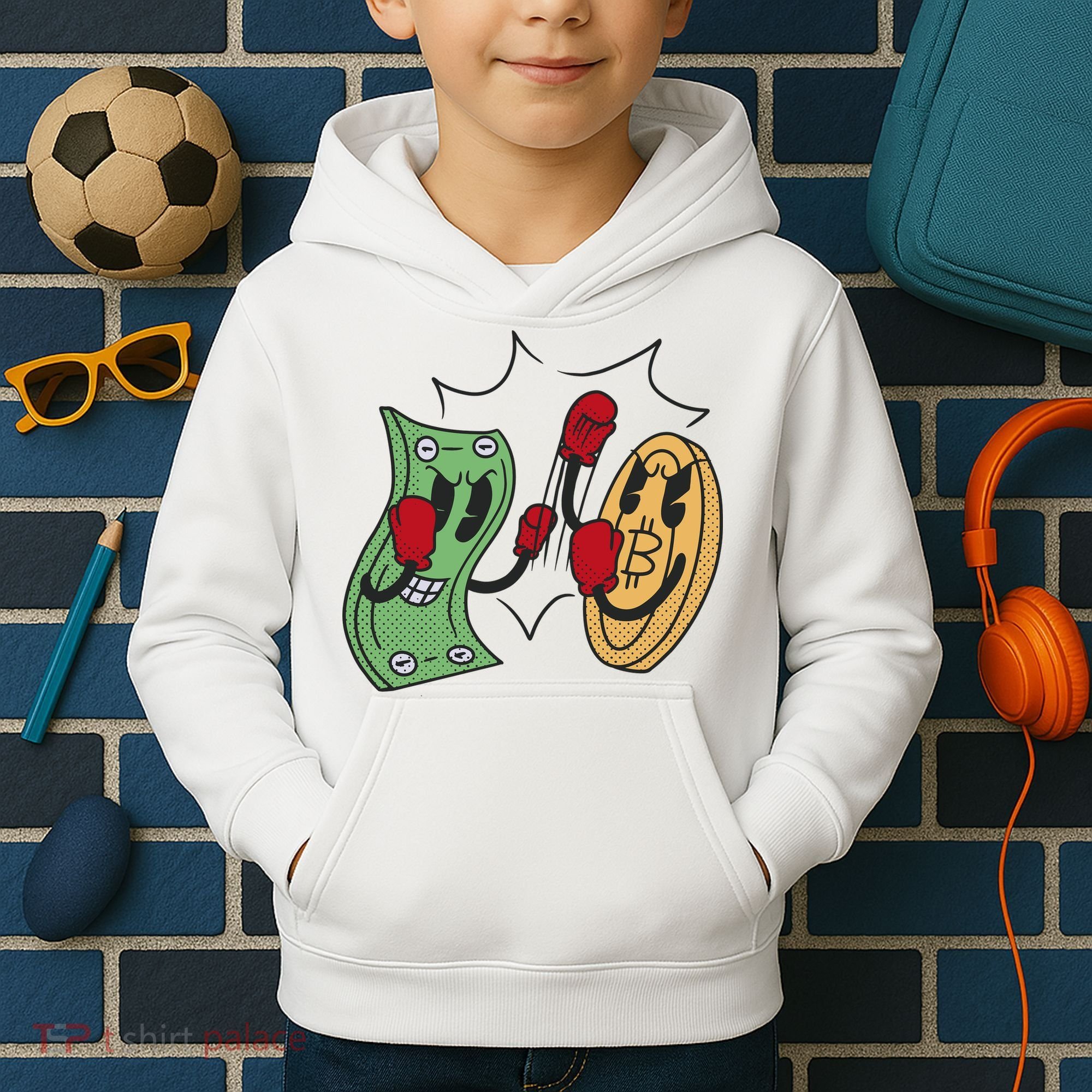 Bitcoin Vs Money Boxing Fight Kids Hoodie