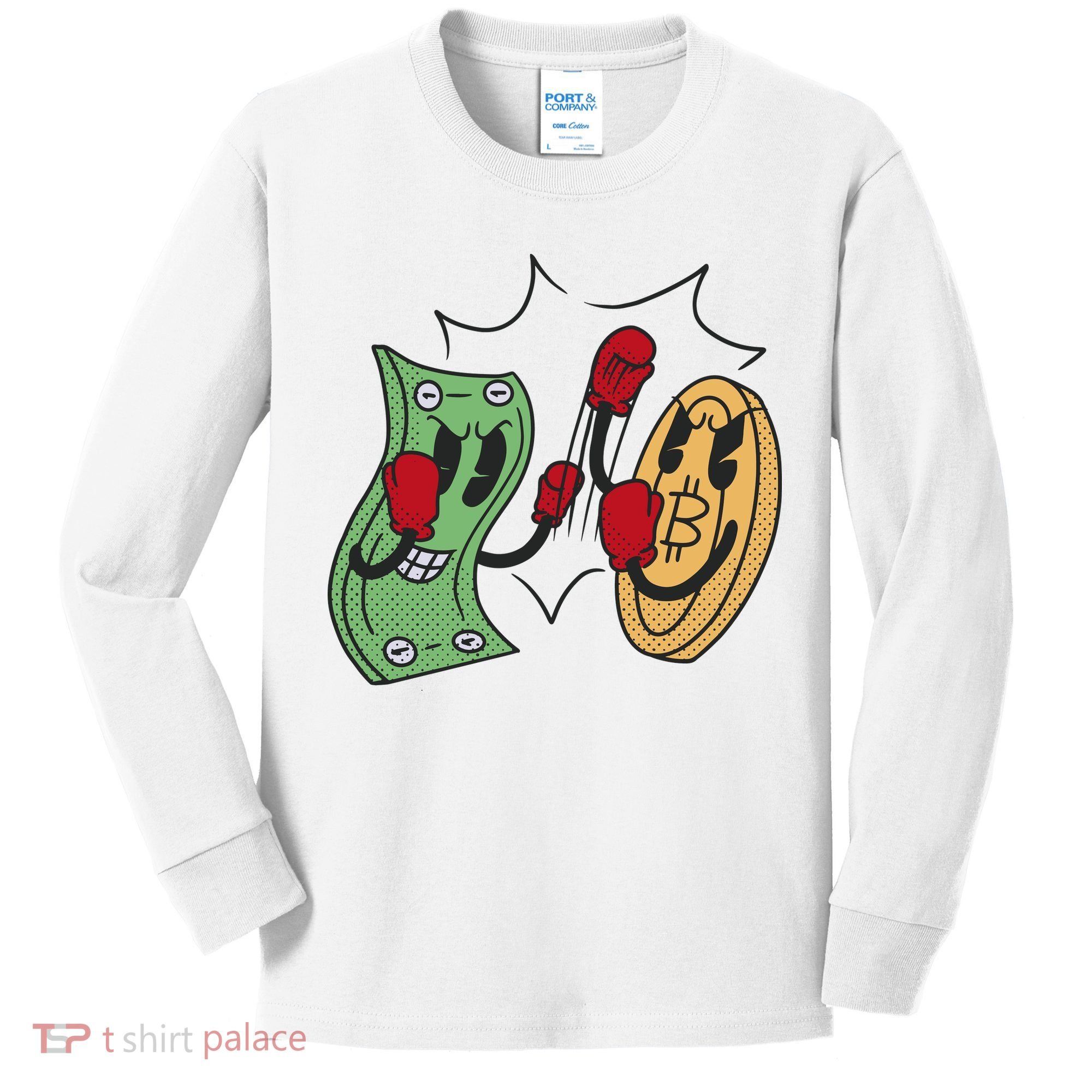 Bitcoin Vs Money Boxing Fight Kids Long Sleeve Shirt