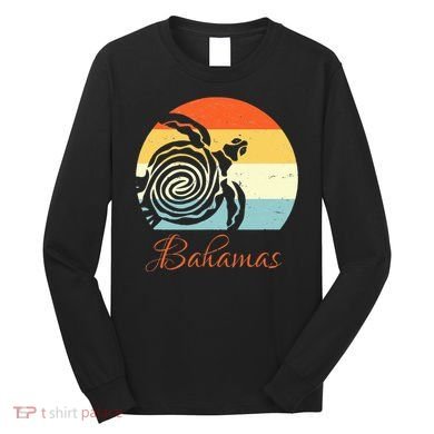 Bahamas Vintage Retro Throwback Sea Turtle Vacation Long Sleeve Shirt