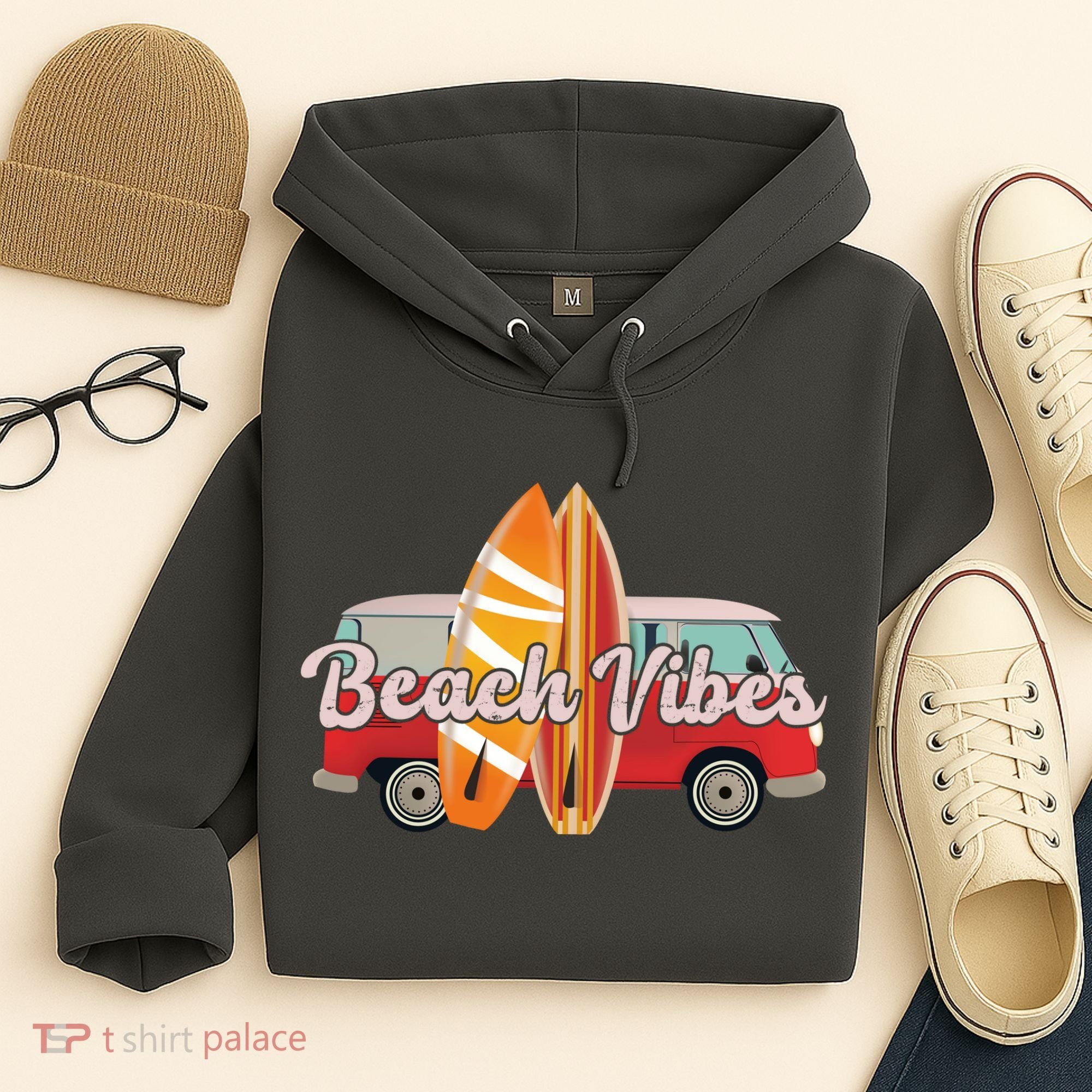 Beach Vibes Surfer Retro Van Hoodie