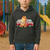 Beach Vibes Surfer Retro Van Kids Hoodie thumb 2