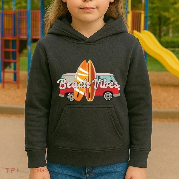 Beach Vibes Surfer Retro Van Kids Hoodie