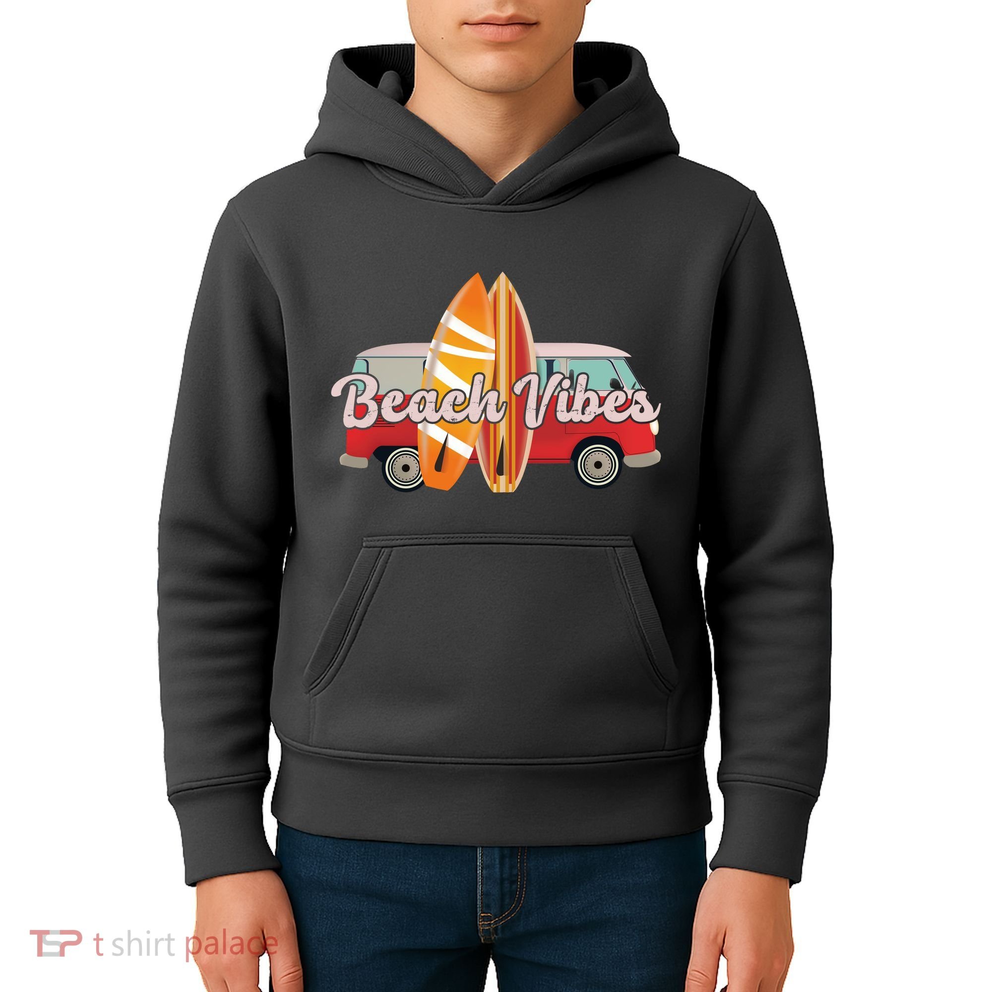 Beach Vibes Surfer Retro Van Kids Hoodie