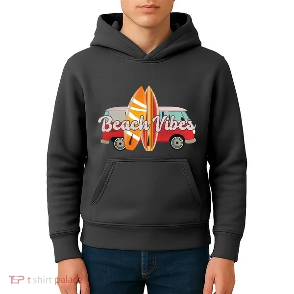 Beach Vibes Surfer Retro Van Kids Hoodie