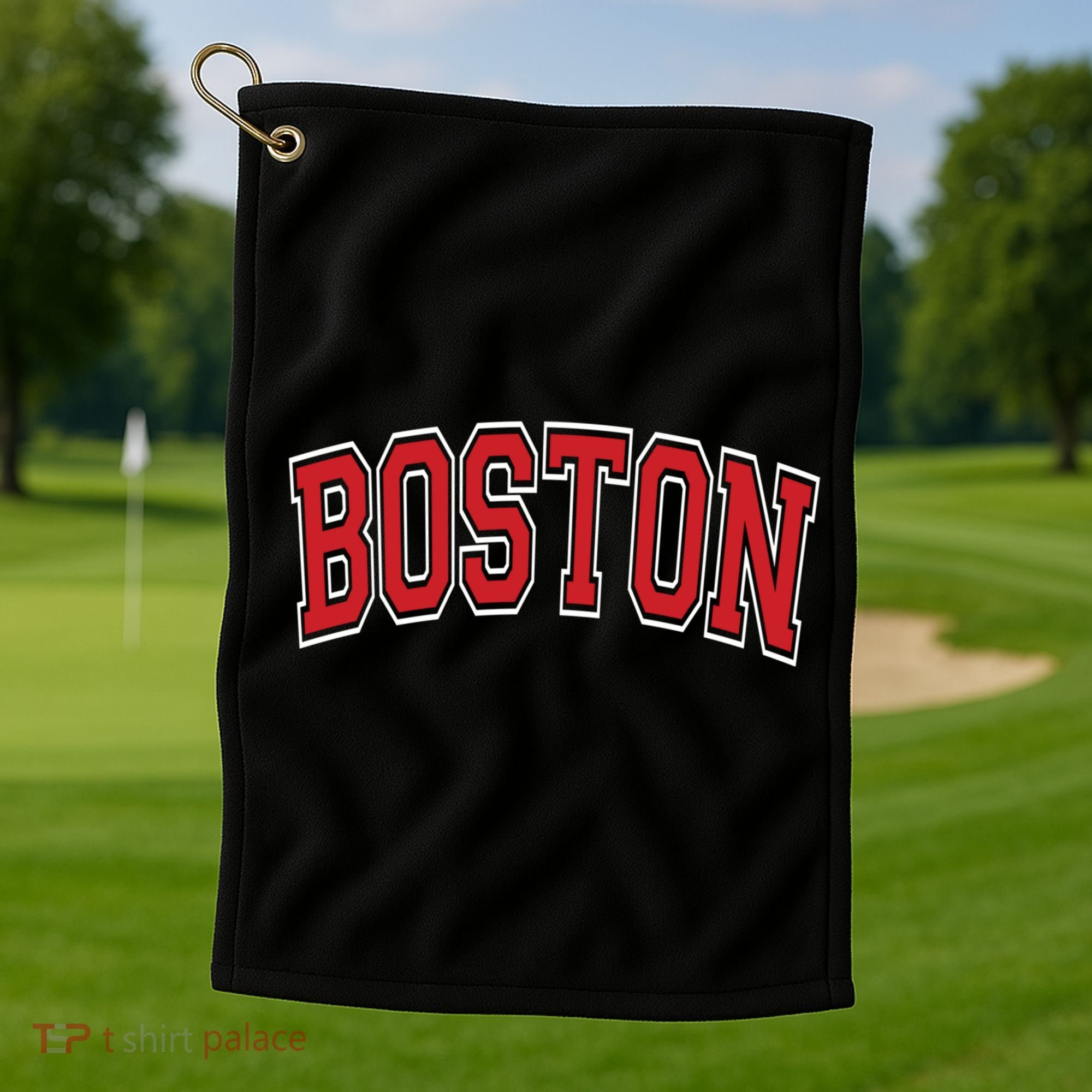 Boston Varsity Style Red Text Cute Gift Golf Towel