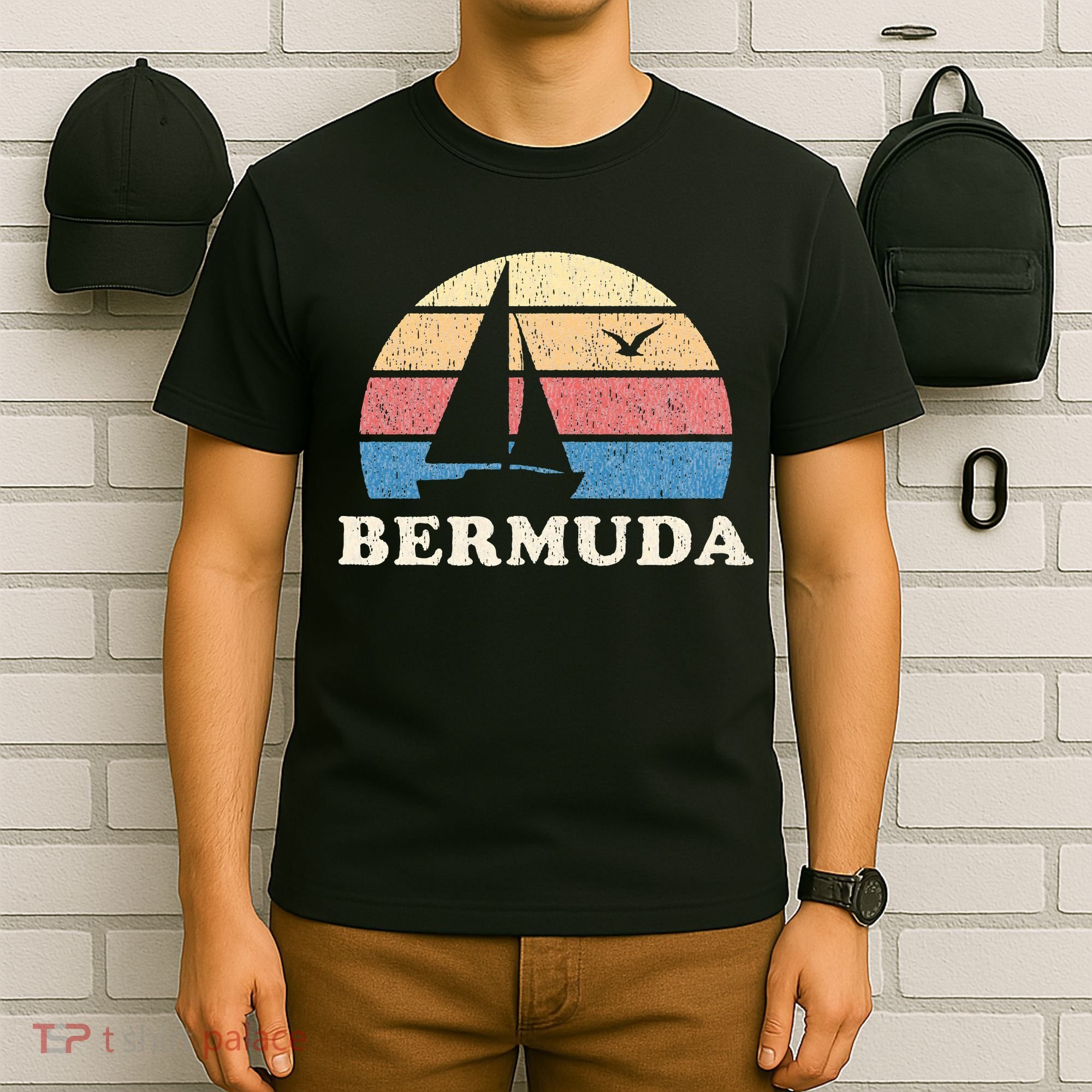 Bermuda Vintage Sailboat 70s Throwback Sunset T-Shirt
