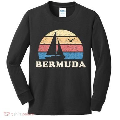 Bermuda Vintage Sailboat 70s Throwback Sunset Kids Long Sleeve Shirt