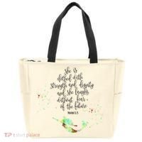 Bible Verse She Is Clothed In Strength And Dignity Mermaid Gift Tote Bag thumb 0