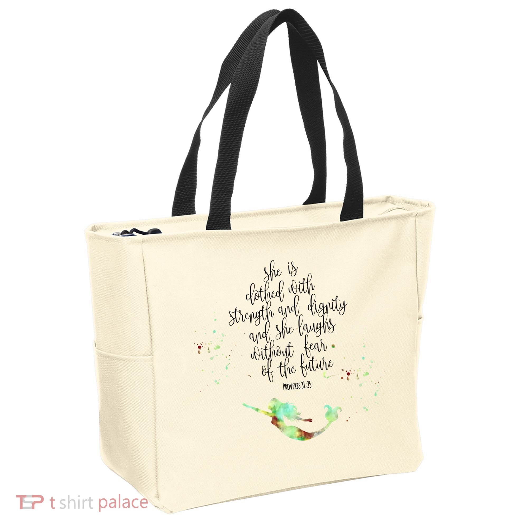 Bible Verse She Is Clothed In Strength And Dignity Mermaid Gift Tote Bag