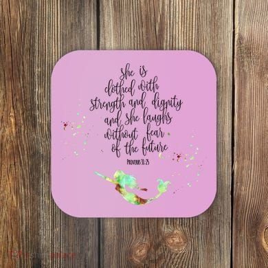 Bible Verse She Is Clothed In Strength And Dignity Mermaid Gift Coaster