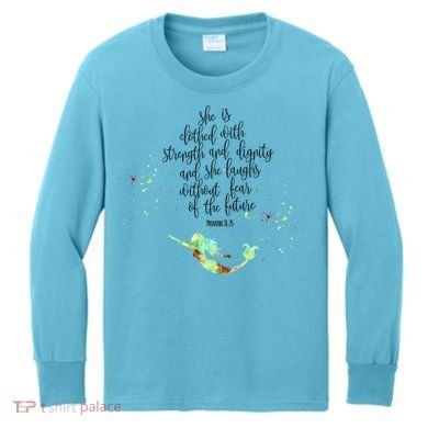 Bible Verse She Is Clothed In Strength And Dignity Mermaid Gift Kids Long Sleeve Shirt