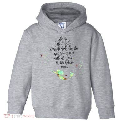Bible Verse She Is Clothed In Strength And Dignity Mermaid Gift Toddler Hoodie