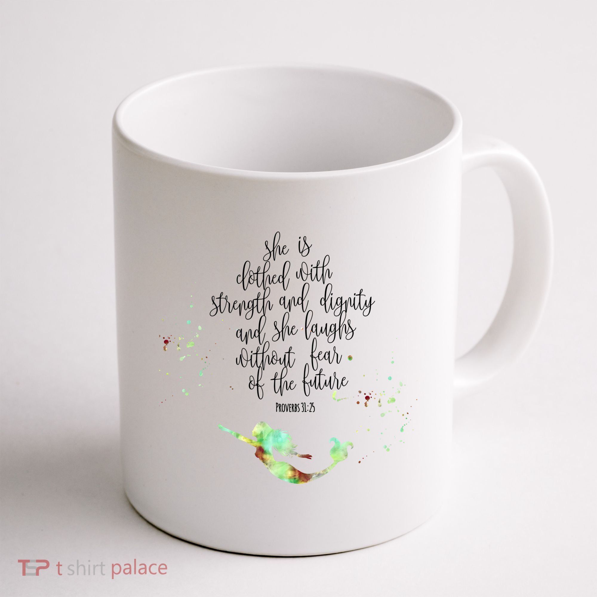 Bible Verse She Is Clothed In Strength And Dignity Mermaid Gift Coffee Mug