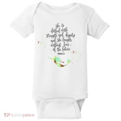 Bible Verse She Is Clothed In Strength And Dignity Mermaid Gift Baby Bodysuit