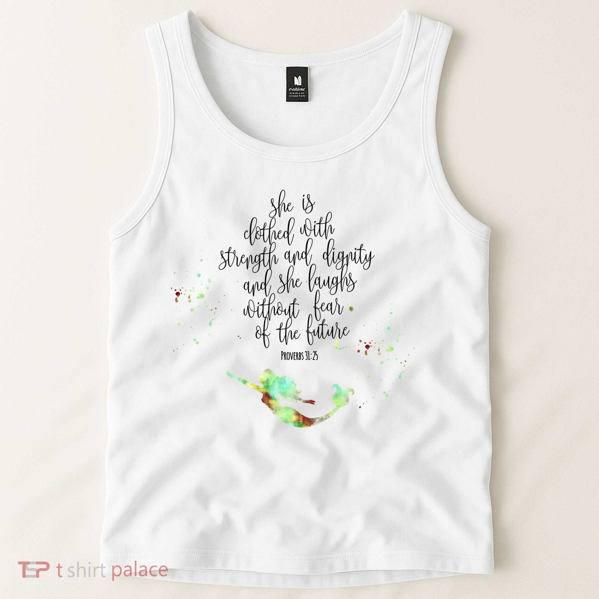 Bible Verse She Is Clothed In Strength And Dignity Mermaid Gift Tank Top