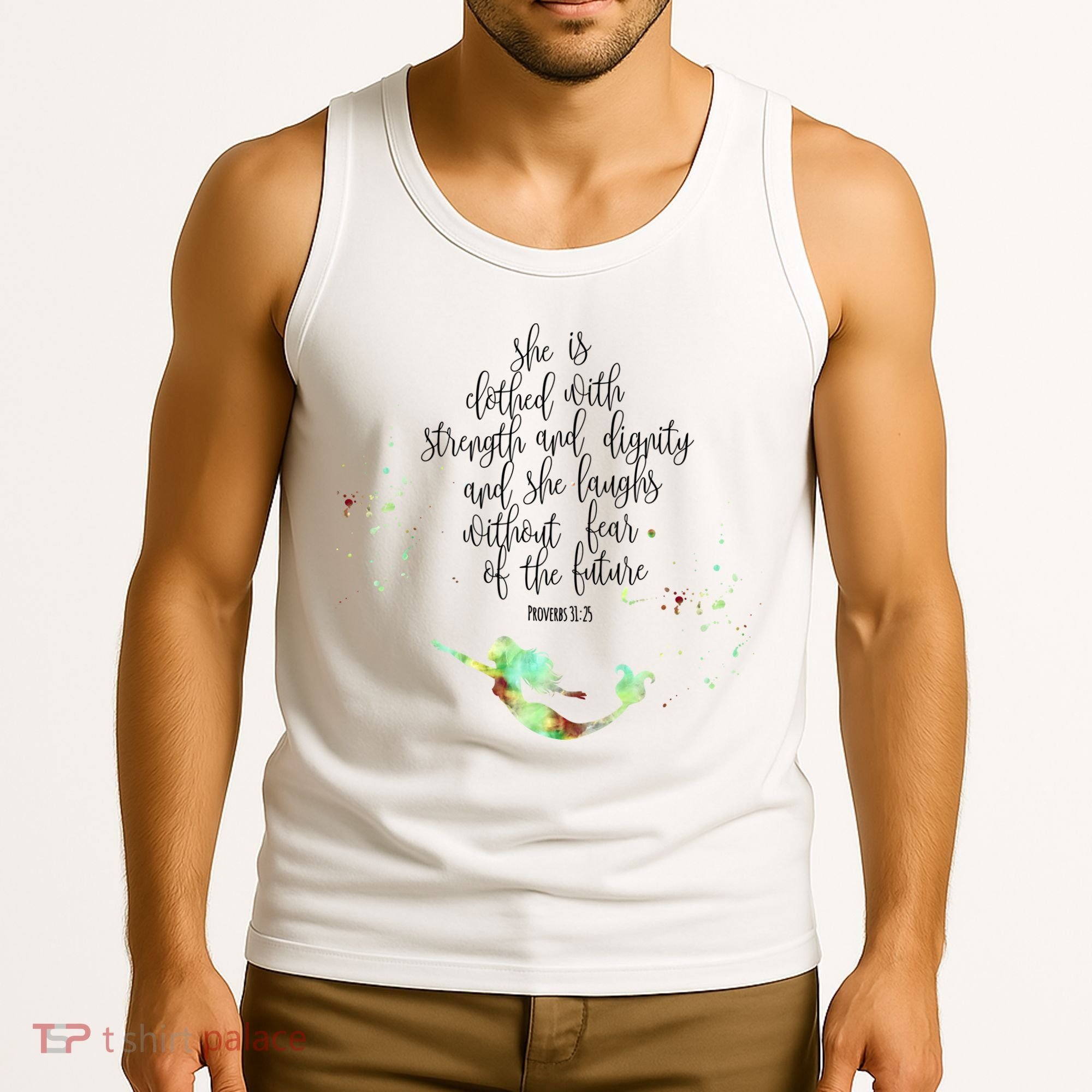Bible Verse She Is Clothed In Strength And Dignity Mermaid Gift Tank Top