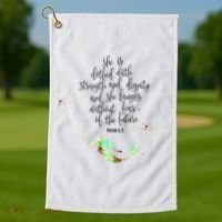 Bible Verse She Is Clothed In Strength And Dignity Mermaid Gift Golf Towel thumb 1