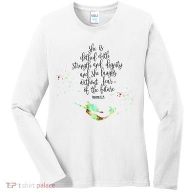 Bible Verse She Is Clothed In Strength And Dignity Mermaid Gift Women's Long Sleeve Shirt