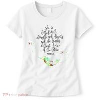 Bible Verse She Is Clothed In Strength And Dignity Mermaid Gift Women's T-Shirt thumb 0