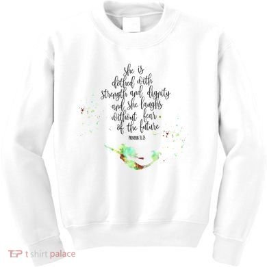 Bible Verse She Is Clothed In Strength And Dignity Mermaid Gift Kids Sweatshirt