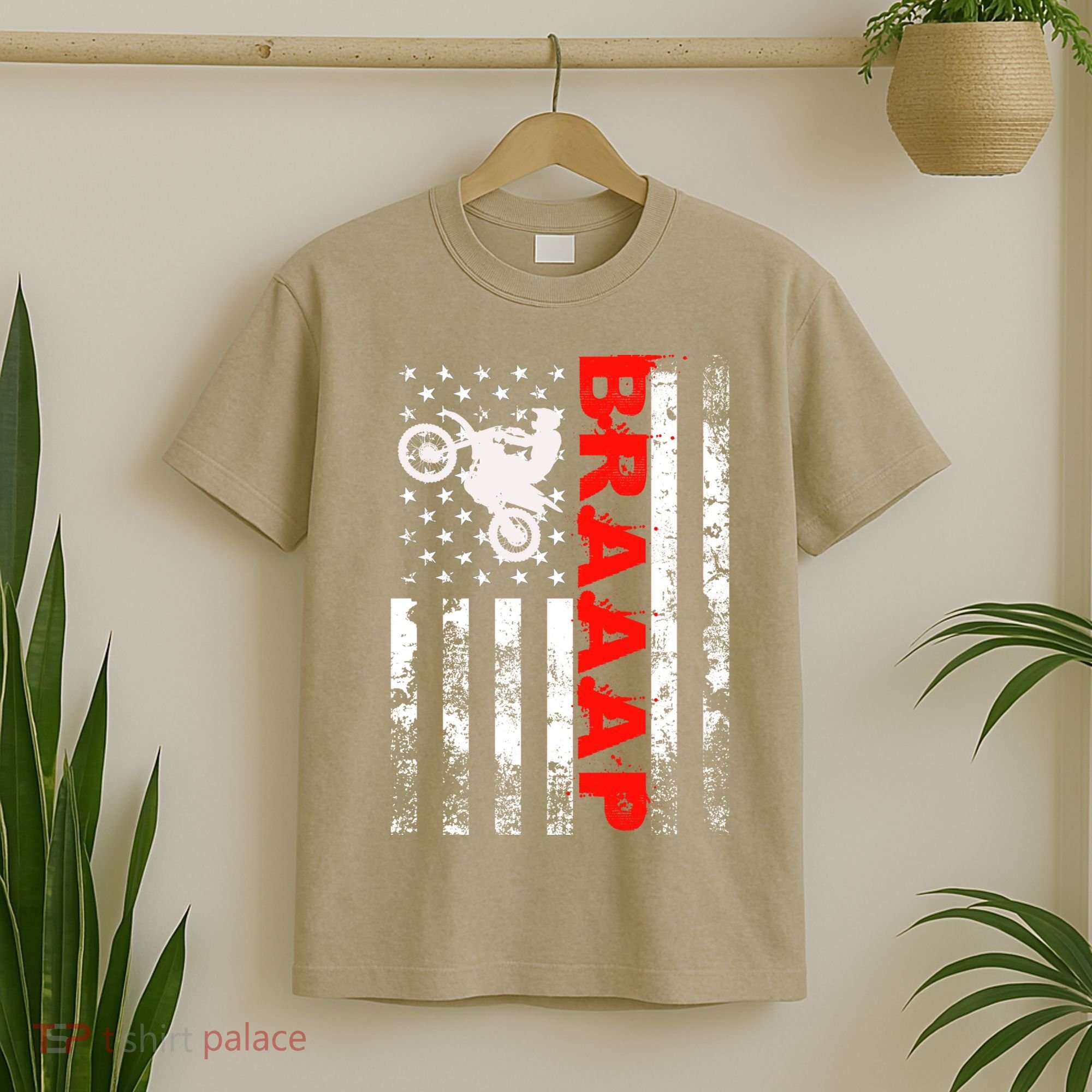 Braaap Vintage Usa American Flag Dirt Bike Cool Gift T-Shirt