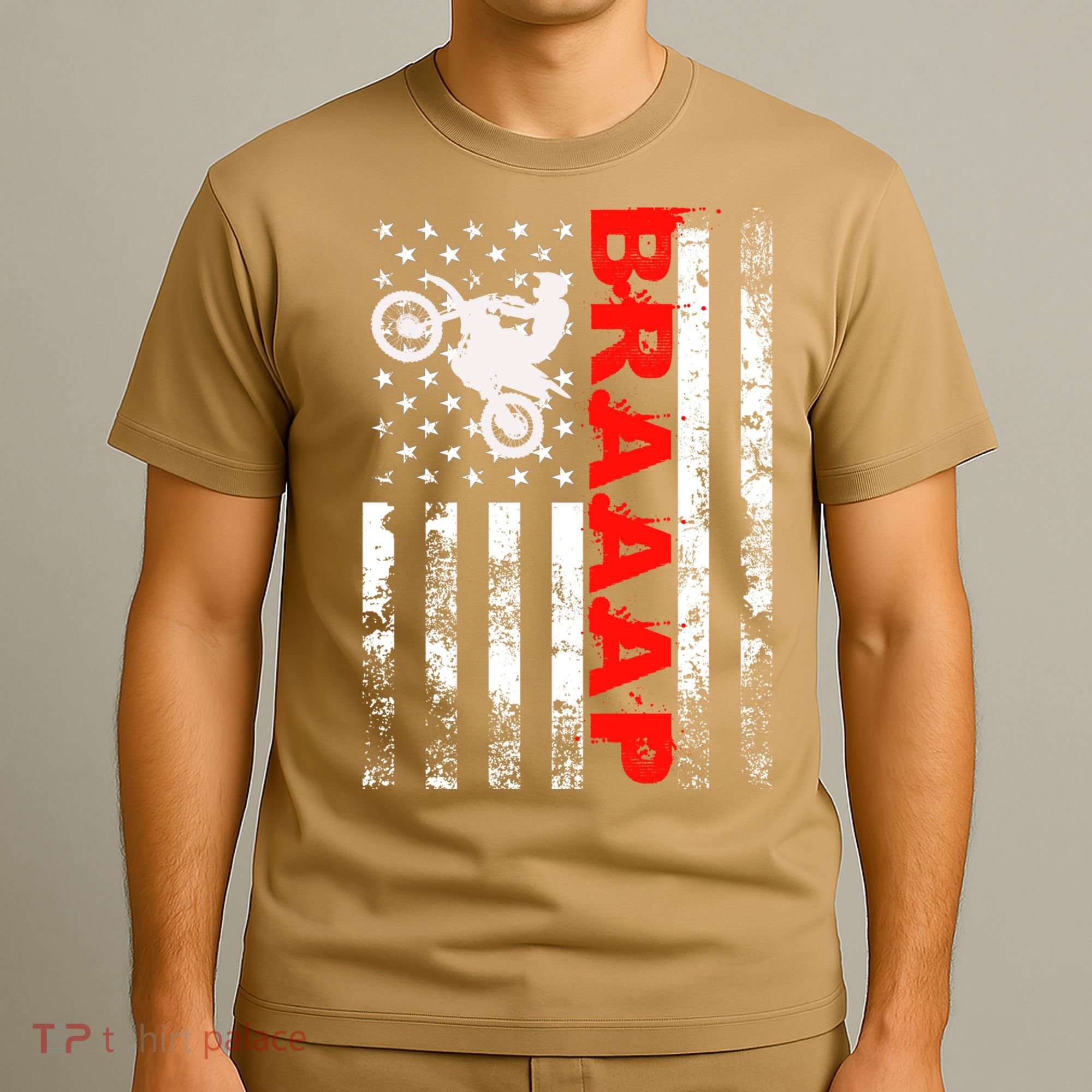 Braaap Vintage Usa American Flag Dirt Bike Cool Gift T-Shirt