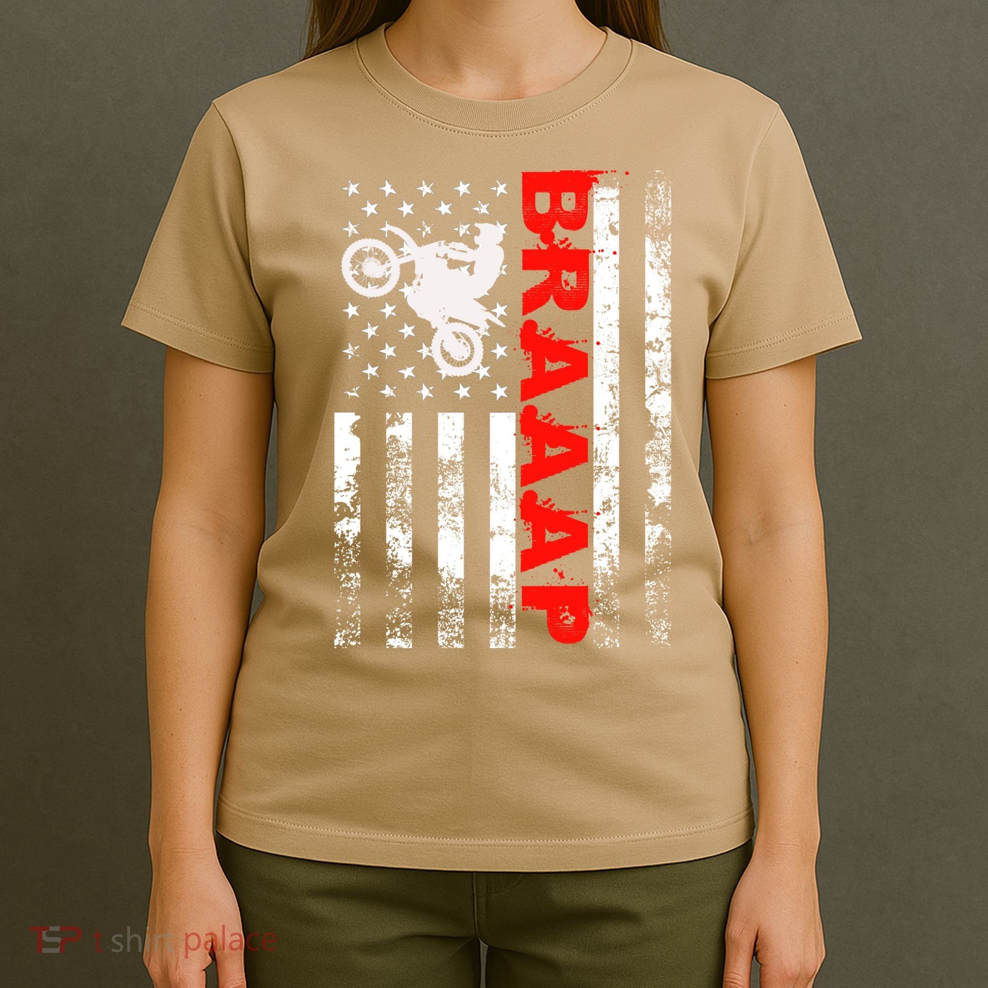 Braaap Vintage Usa American Flag Dirt Bike Cool Gift T-Shirt