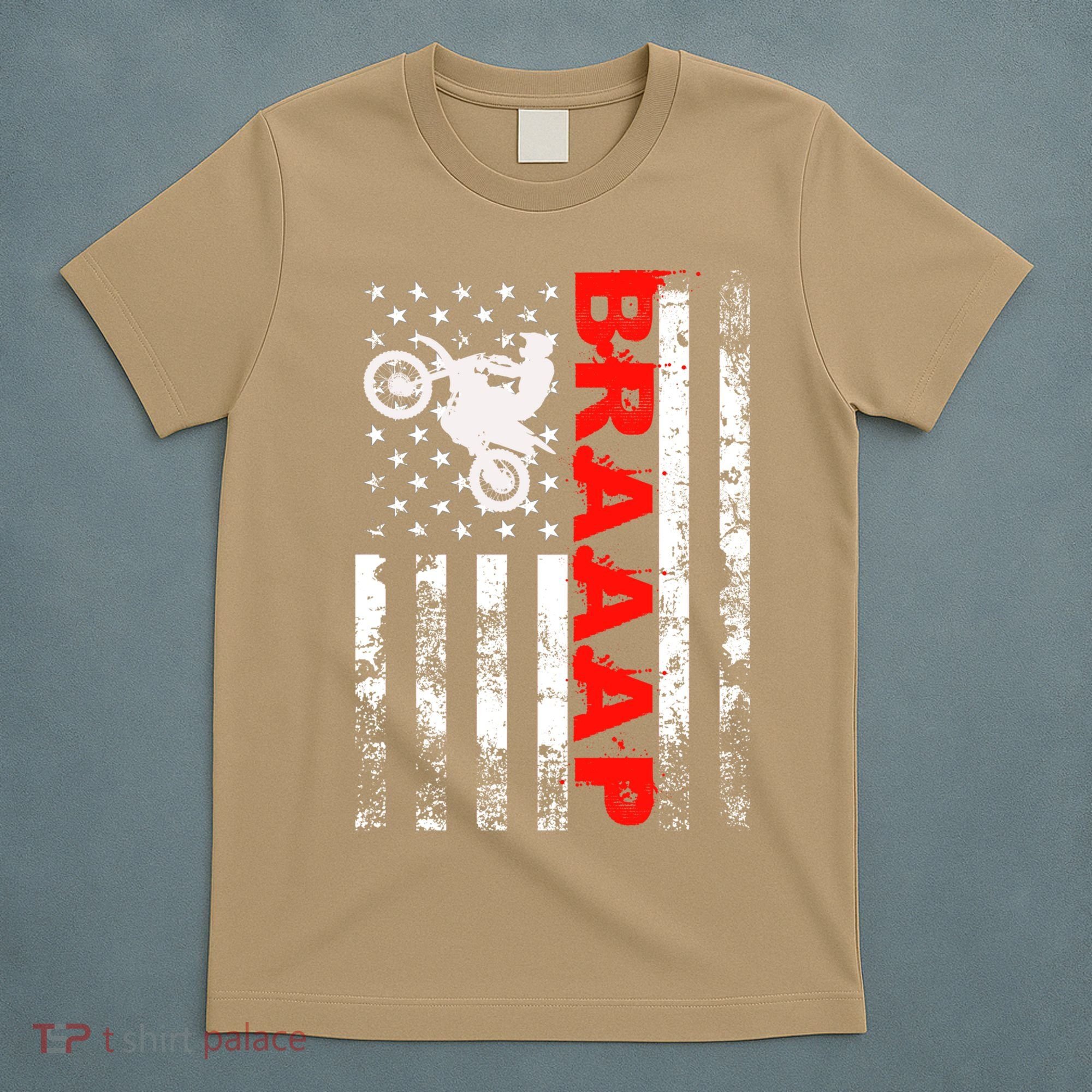 Braaap Vintage Usa American Flag Dirt Bike Cool Gift T-Shirt