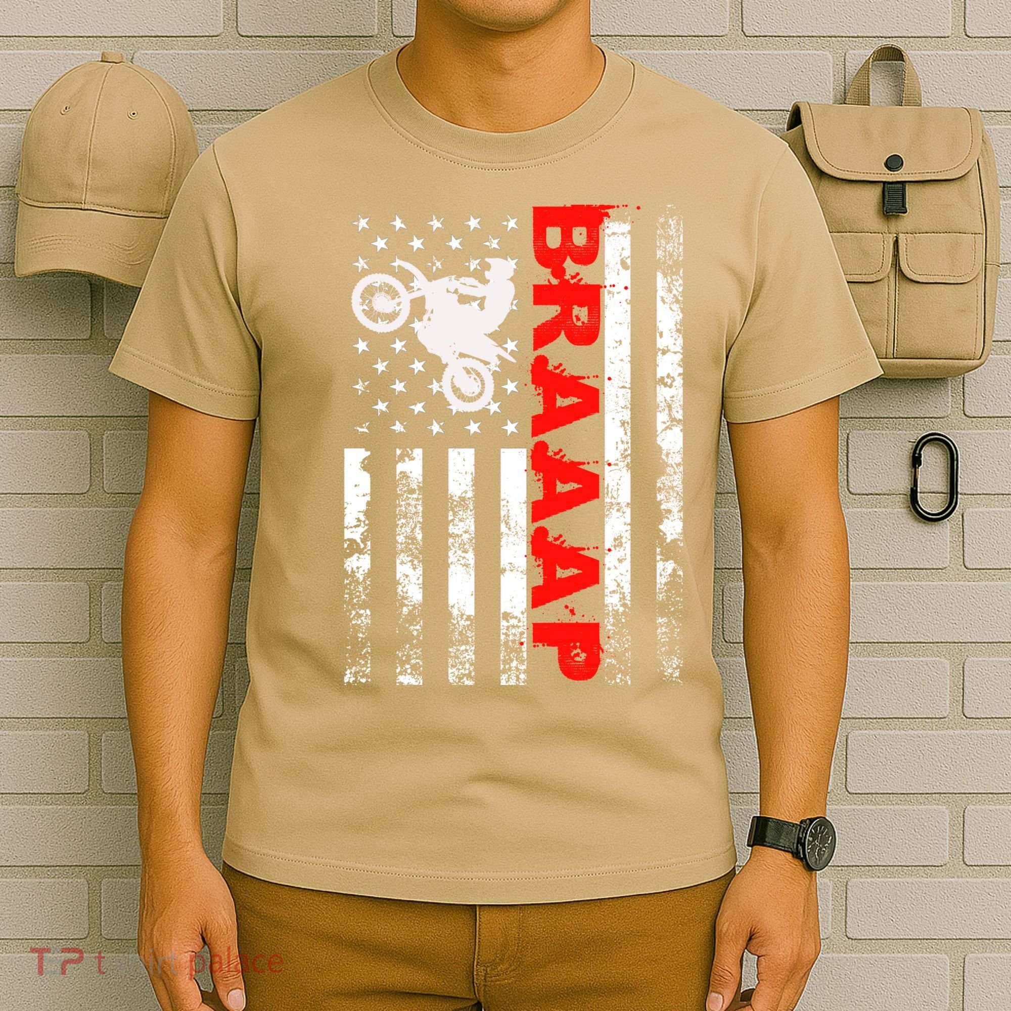 Braaap Vintage Usa American Flag Dirt Bike Cool Gift T-Shirt