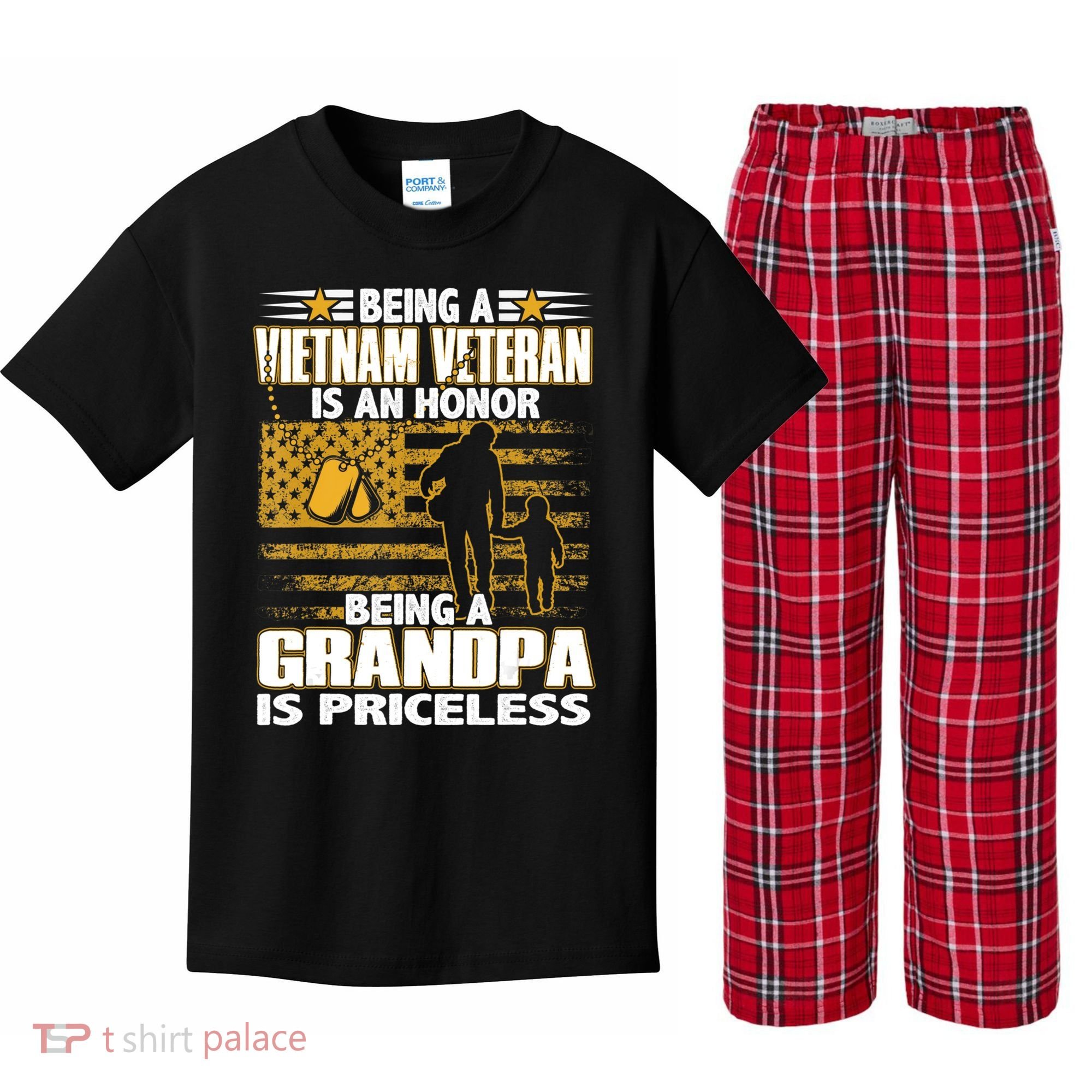 Being Vietnam Veteran Is An Honor Grandpa Is Priceless Kids Plaid Pajama Set