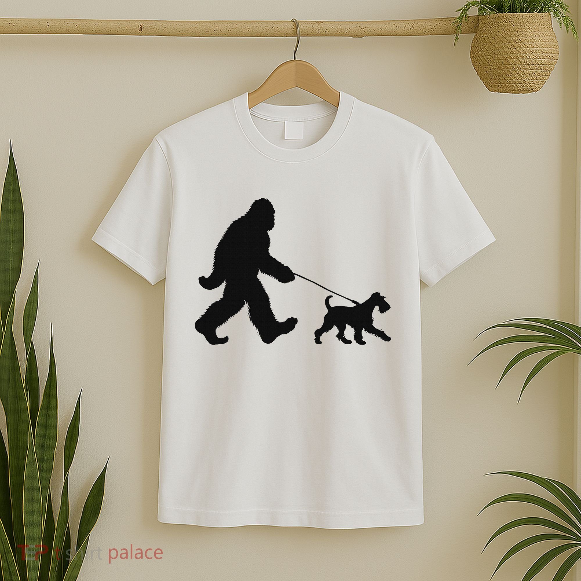 Bigfoot Walking A Dog Funny Irish Terrier Lovers Dog Dad T-Shirt