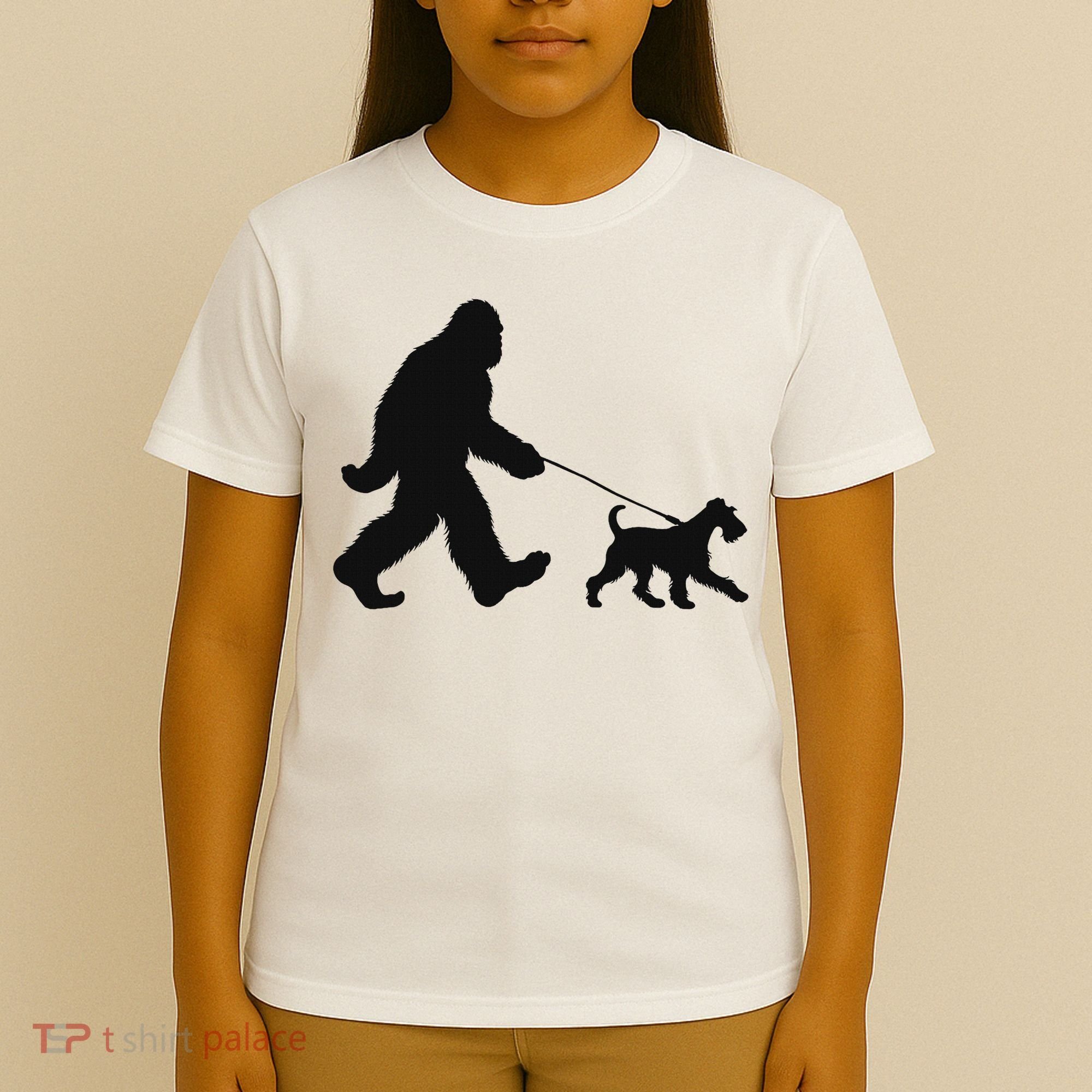 Bigfoot Walking A Dog Funny Irish Terrier Lovers Dog Dad T-Shirt