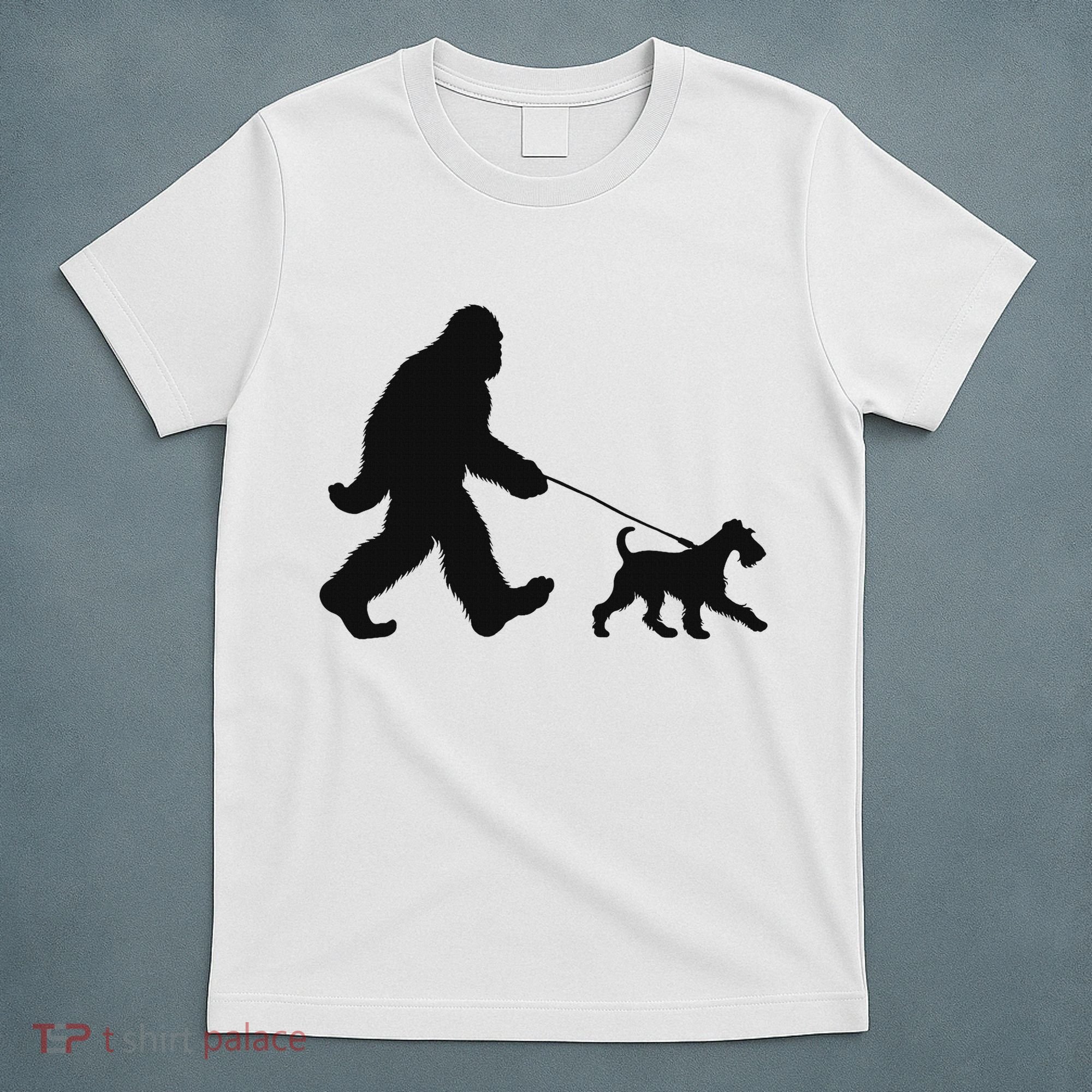 Bigfoot Walking A Dog Funny Irish Terrier Lovers Dog Dad T-Shirt