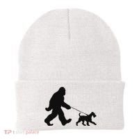Bigfoot Walking A Dog Funny Irish Terrier Lovers Dog Dad Beanie thumb 0